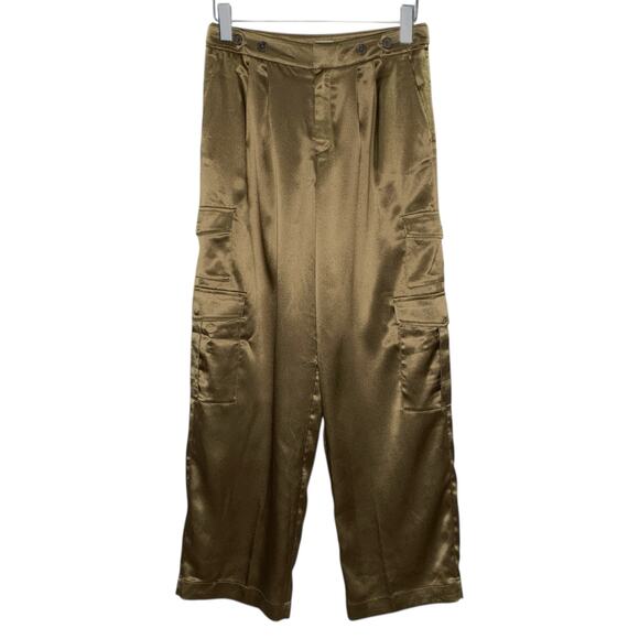 A New Day 4 NEW Cargo Satin Pants Womens Gold High Rise Pleated Front Zip - Picture 1 of 11
